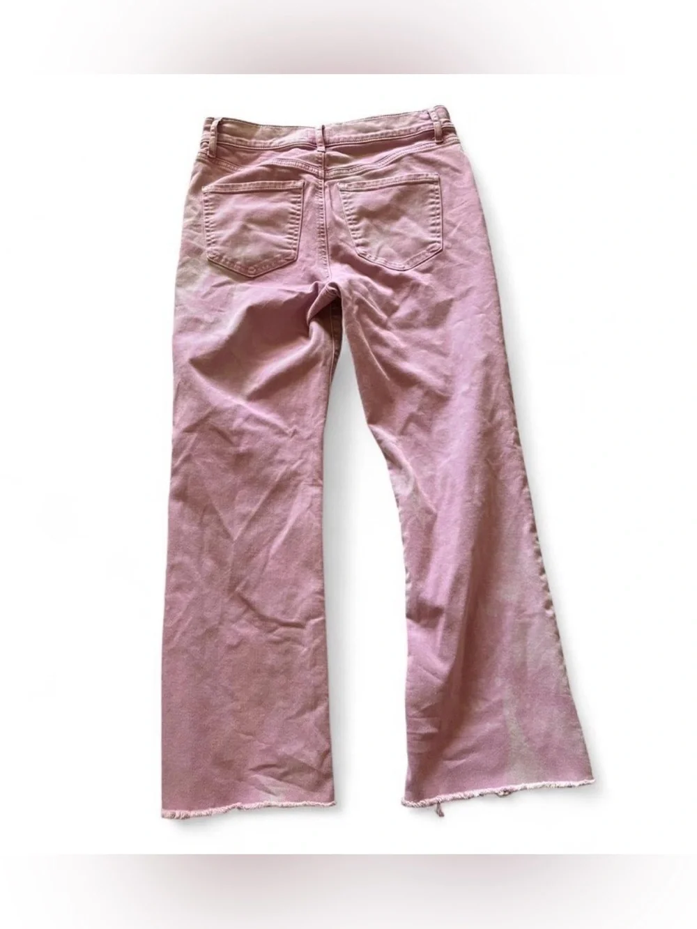Express Women’s Cropped High-Rise Pink Flare Jeans with Raw Hem